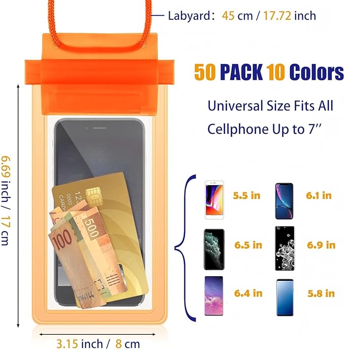Flutesan 50 Pack Clear Waterproof Phone Pouch Universal Waterproof Phone Case - Image 2
