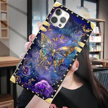 Compatible with iPhone 12 Case, Glistening Golden Butterfly Vibrant Purple Blue - Image 7
