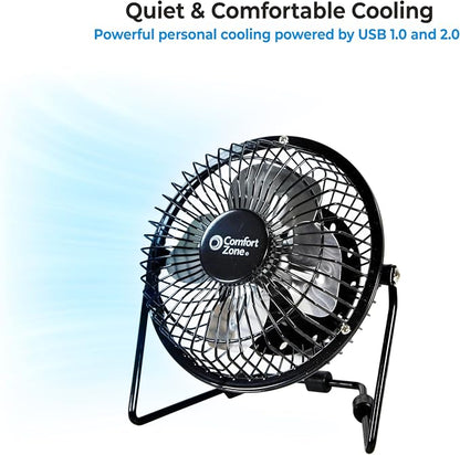 Comfort Zone 4-inch All-Metal Mini Desk Fan – High Velocity Portable USB Fan - Image 7