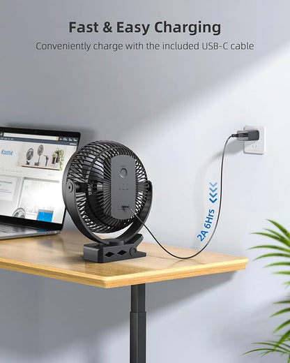 Koonie 10000mAh Clip on Fan Rechargeable, 8-Inch Battery Operated Desk Fan - Image 7
