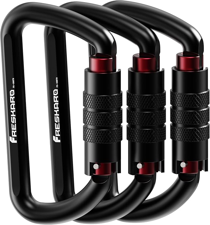 FresKaro 3inch 12kN-2698lbs Auto Locking Carabiner Clips, Solid D Shape by FresKaro