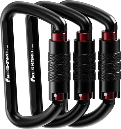 FresKaro 3inch 12kN-2698lbs Auto Locking Carabiner Clips, Solid D Shape by FresKaro