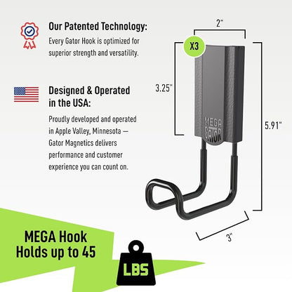 GATOR MAGNETICS MEGA 3 in Closed Hooks, 45 lb Heavy Duty Magnetic Hooks - Image 2