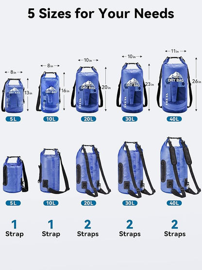 HEETA Dry Bag Waterproof for Women Men, 5L/10L/20L/30L/40L Roll Top Lightweight - Image 2