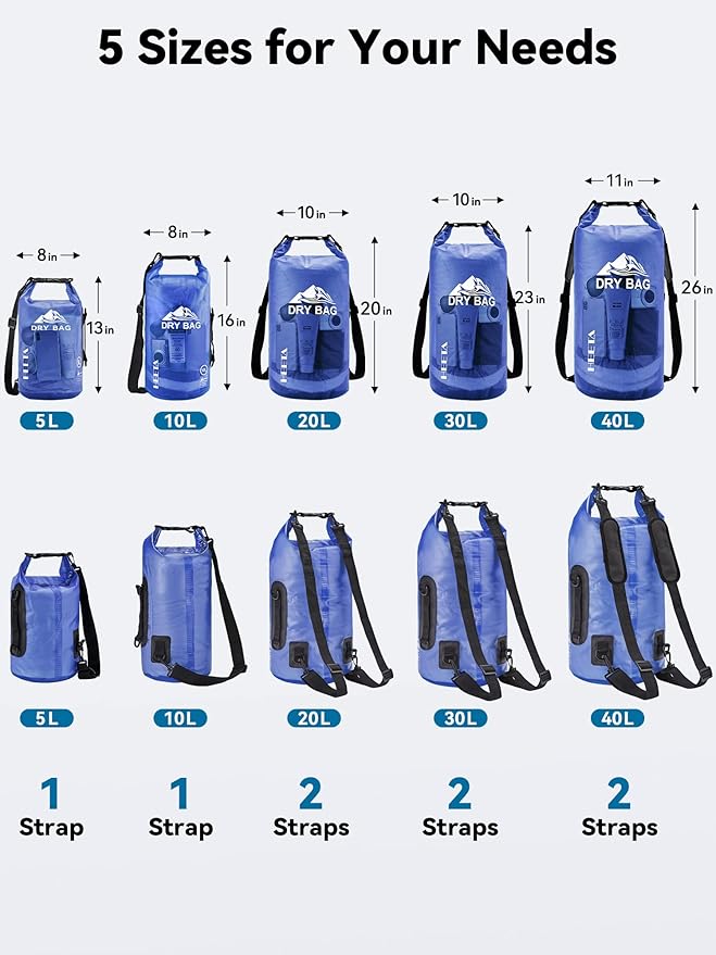 HEETA Dry Bag Waterproof for Women Men, 5L/10L/20L/30L/40L Roll Top Lightweight - Image 2