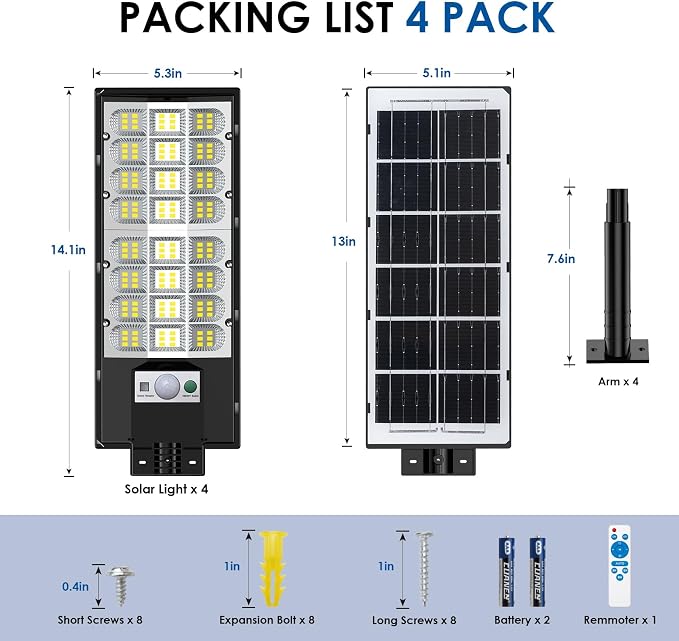 4-Pack Solar Street Lights Outdoor, 20000LM Waterproof LED Solar Flood Lights - Image 7
