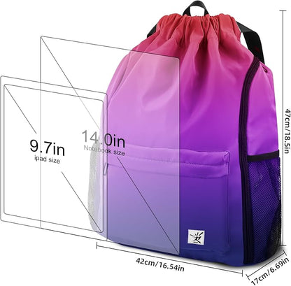 Drawstring Backpack with Mesh Pockets String Gym Bag Sackpack Sandproof Water - Image 7