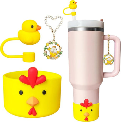 Silicone Cup Boot for Stanley 40oz Tumbler, Chicken Straw Cover Bow Bottom by Unknown