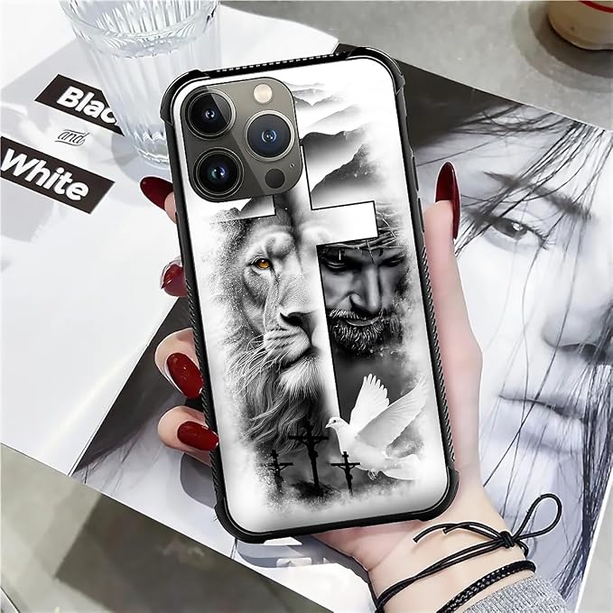 for iPhone 14 Pro Max Case, Lion Cross Jesus Christ Dove Pattern Graphic Design - Image 7