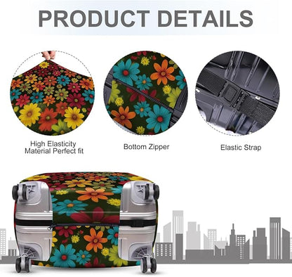 ANNA QUEEN Colorful Flower Luggage Cover, Retro Floral Suitcase Protector - Image 3