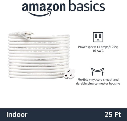 Amazon Basics Extension Cord, 25 Ft, 3 Prong Outlet Extender, Indoor Power Cord - Image 2