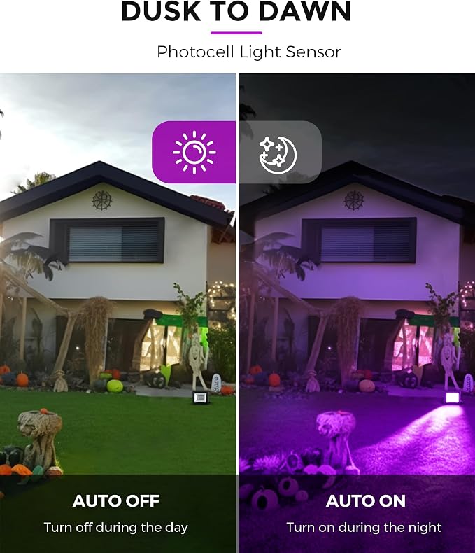 L LOHAS LED Orange and Purple Christmas Halloween Flood Light Outdoor, 2 Pack - Image 2