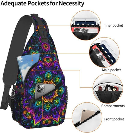 Psychadelic Trippy Art Sling Bag Crossbody Travel Hiking Chest Backpack - Image 4
