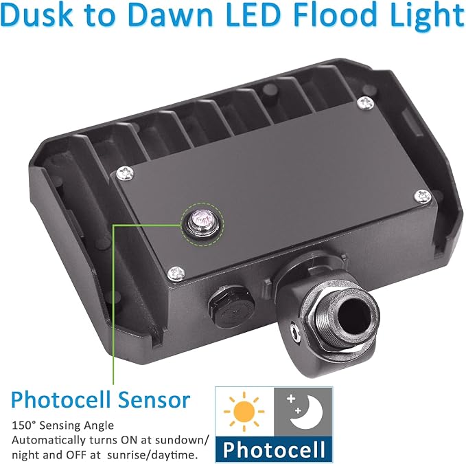 60W LED Flood Light with Knuckle, Outdoor Security Fixture Dusk-to-Dawn - Image 4