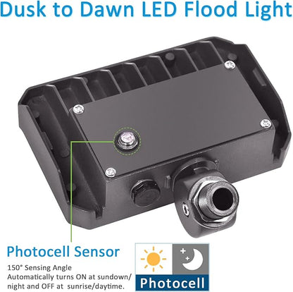 60W LED Flood Light with Knuckle, Outdoor Security Fixture Dusk-to-Dawn - Image 4