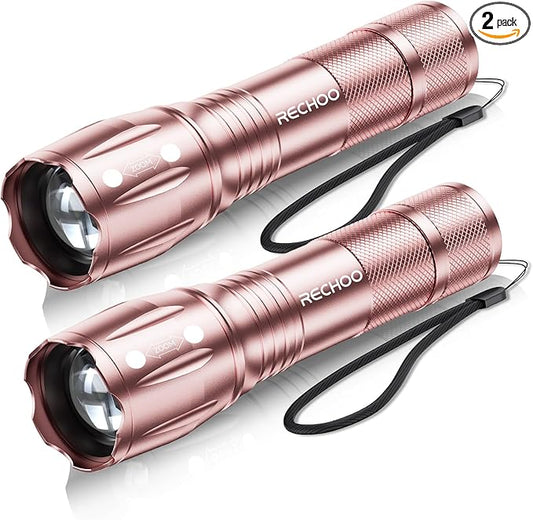 RECHOO LED Flashlight 2 Pack Pink, Tactical Flashlights High Lumens by RECHOO