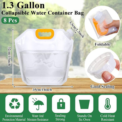 Tessco for you 8 Pack 1.3 Gallon Collapsible Water Storage Bag Water Container - Image 2