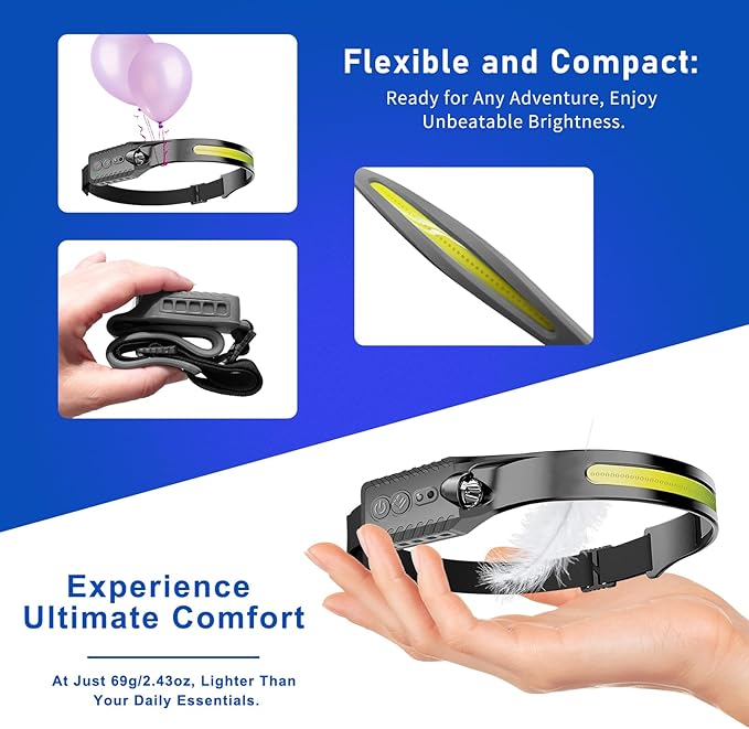 Nessciera Rechargeable LED Headlamp, 400 Lumens, 230° Wide Beam, 5 Modes — - Image 2