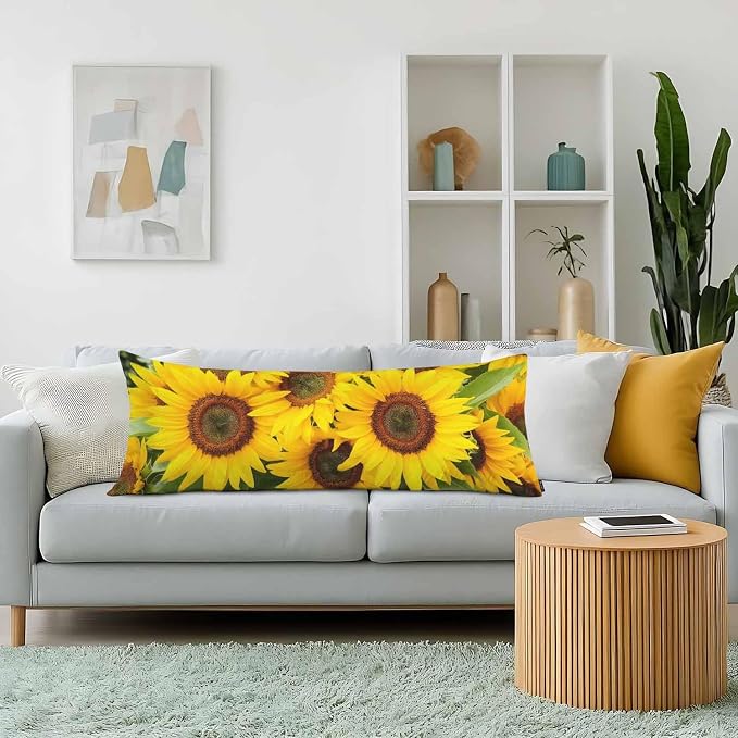 Sunflower Body Pillow Cover Yellow Sunflowers Field Decorative Body Pillow - Image 2