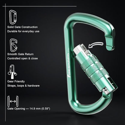 FresKaro 3inch 12kN-2698lbs Auto Locking Carabiner Clips, Solid D Shape - Image 3