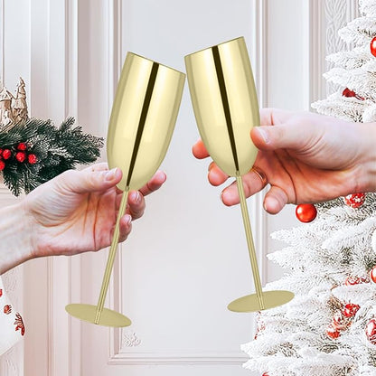 TJ Champagne Glasses Set of 2 Stainless Steel Champagne Flutes 8.5 oz - Image 6