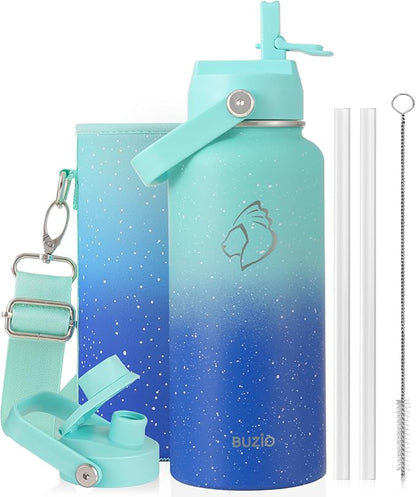 BUZIO 32 oz Water Bottle Insulated, Leakproof Stainless Steel Flask, Wide Mouth by BUZIO