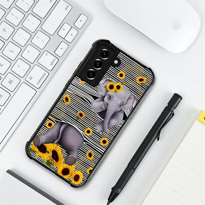 for Samsung Galaxy S22 Plus Case, Cute Little Elephant Sunflower White Line Art - Image 7