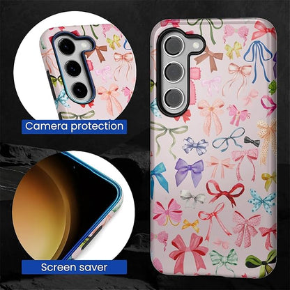 for Samsung Galaxy S23 Case, HL2 Aesthetic Color Bow Tie Hybrid 2 Layer Hard - Image 4