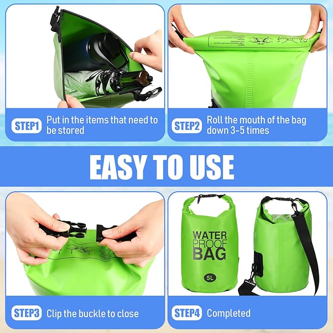 Jexine 15 Pack Dry Bag Waterproof, 5L Ultralight Dry Sacks Roll Top Storage Bag - Image 4