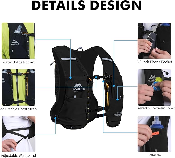 AONIJIE Running Hydration Vest for Men & Women, 8L Hydration Backpack, - Image 3