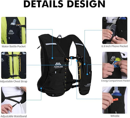 AONIJIE Running Hydration Vest for Men & Women, 8L Hydration Backpack, - Image 3