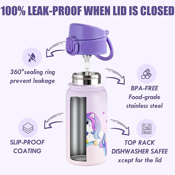 OLDLEY 12oz Kids Water Bottle, Stainless Steel Insulated Water Bottle - Image 3