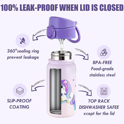OLDLEY 12oz Kids Water Bottle, Stainless Steel Insulated Water Bottle - Image 3