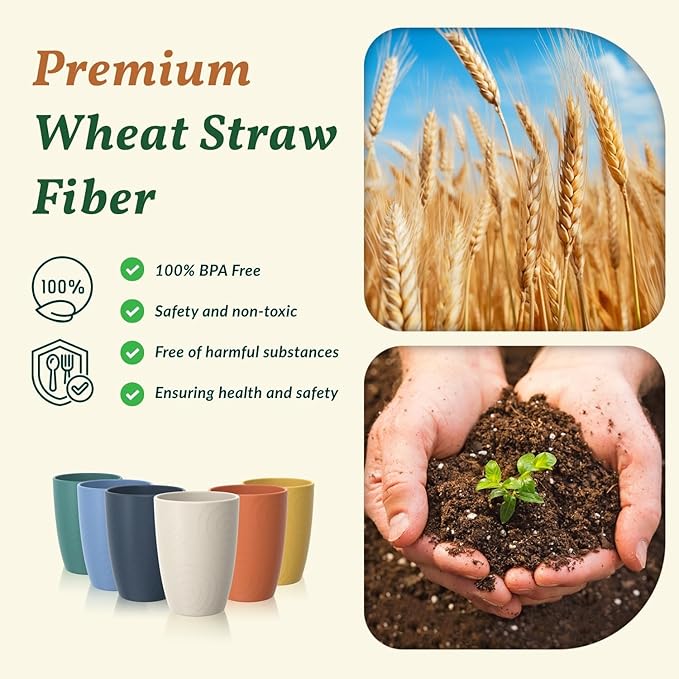 Homienly Plastic Cups Alternatives Unbreakable Drinking Glasses Wheat Straw Cup - Image 3