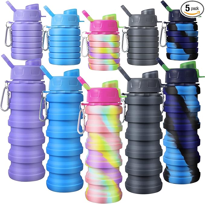 CHENGU 5 Pcs Collapsible Water Bottles 16 oz Portable Foldable Water Bottles by CHENGU