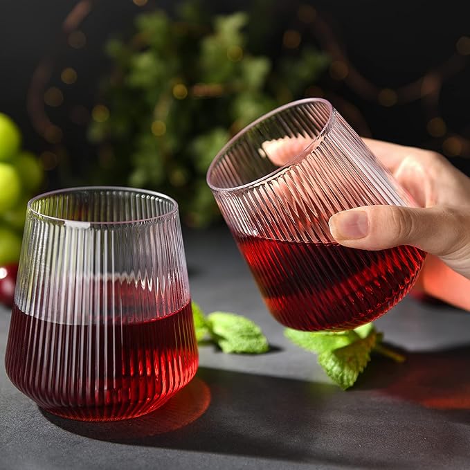 hotder Stemless Wine Glasses Set of 4, 12 oz Tritan Unbreakable, Vertical Design - Image 4