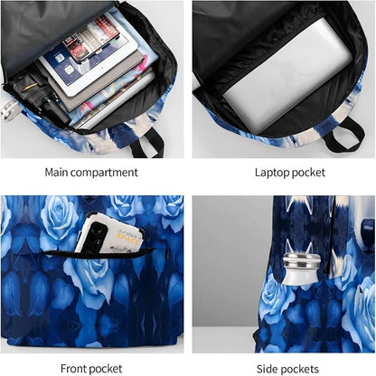 cfpolar 17 Inch Backpack Blue Rose Wolf Laptop Bag Shoulder Bag School Bookbag - Image 6