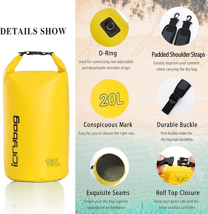 IDRYBAG Dry Bag for Kayaking Waterproof 2L/5L/10L/15L/20L, Small Dry Sack - Image 2