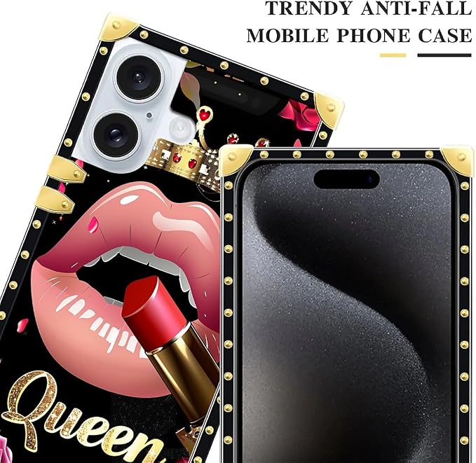 Compatible with iPhone 16 Plus Case, Glitter Red Rose Queen Leopard Lipstick - Image 5