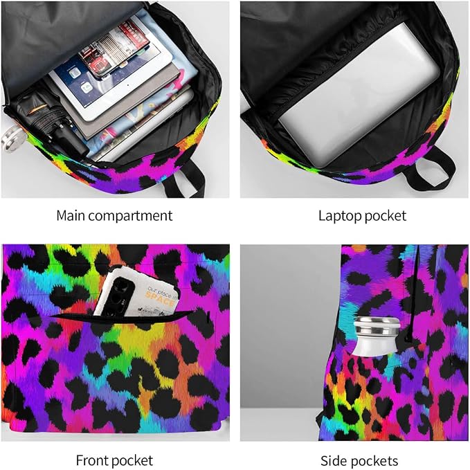 cfpolar 17 Inch Backpack Rainbow Leopard Animal Laptop Bag Shoulder Bag School - Image 4