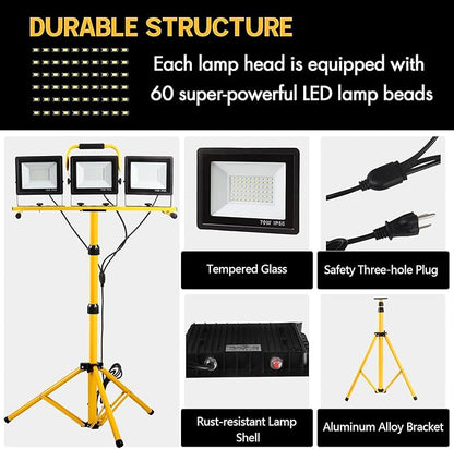 22000 Lumen Work Lights with Stand, 3 Head Portable LED Work Light, with - Image 5