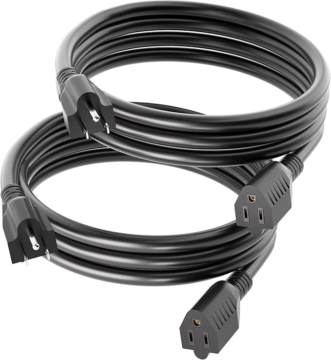 POWGRN 6 FT（2 Pack） 16/3 Black Indoor Outdoor Extension Cord Waterproof by POWGRN