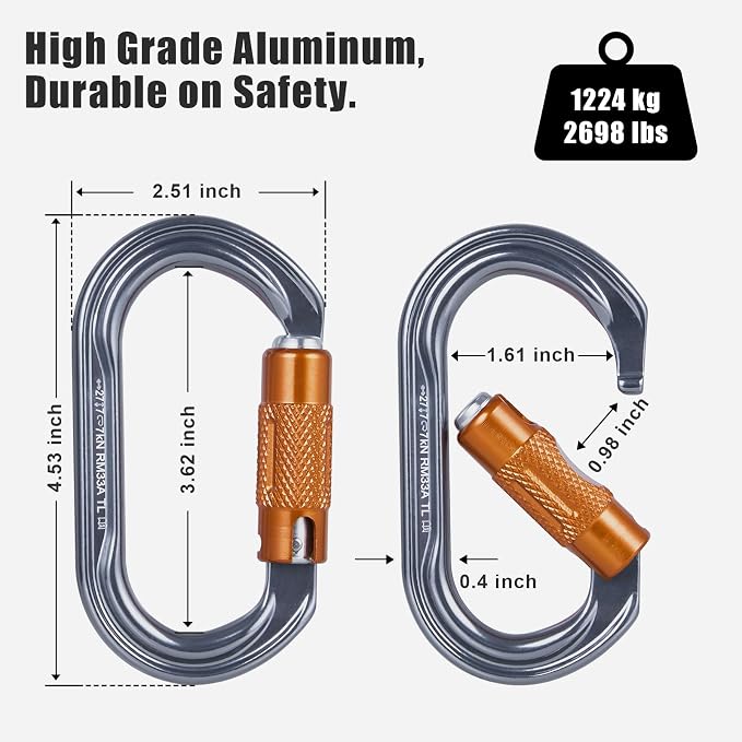 SOB Heavy Duty Steel Carabiner Clips -Auto Locking Climbing Carabiner, - Image 2
