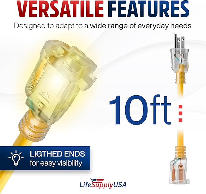 10ft Outdoor/Indoor Extension Cord 12/3 Gauge Extra Heavy Duty 3 Prong SJTW - Image 6