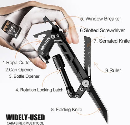 Carabiner Multitool 8-in-1 EDC Carabiners Pocket Knife, Serrated Knife - Image 2