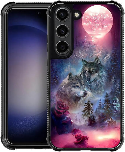 for Samsung Galaxy S23 Case, Star Two Wolfs Howling Pattern Graphic Design Girl by FKBRCL4U