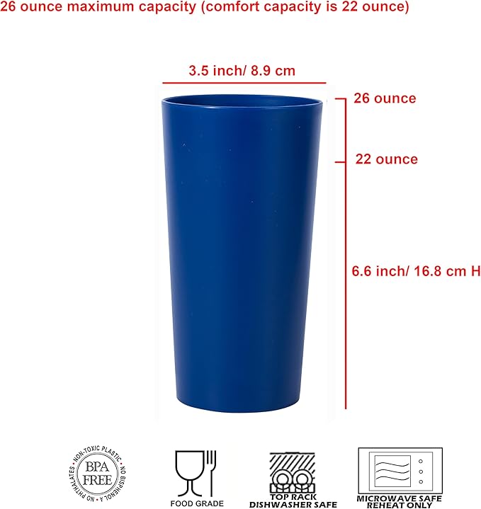 26-ounce Plastic Drinking Glasses Stackable Tumblers Water Cups Mixed Drinkware - Image 2