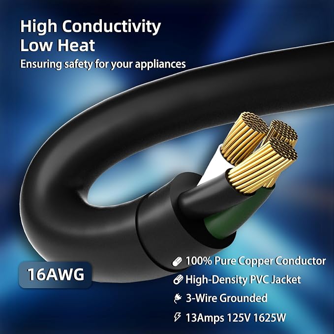 15 FT Outdoor Extension Cord Waterproof, 3-Prong Power Cord, 16 AWG SJTW - Image 3