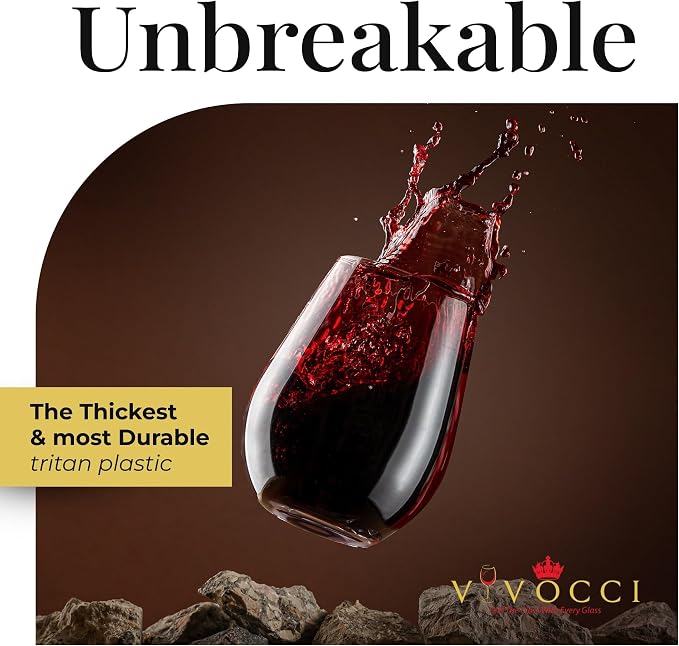 Vivocci Unbreakable Plastic Stemless Outdoor Wine Glasses 20 oz | Tritan Heavy - Image 2