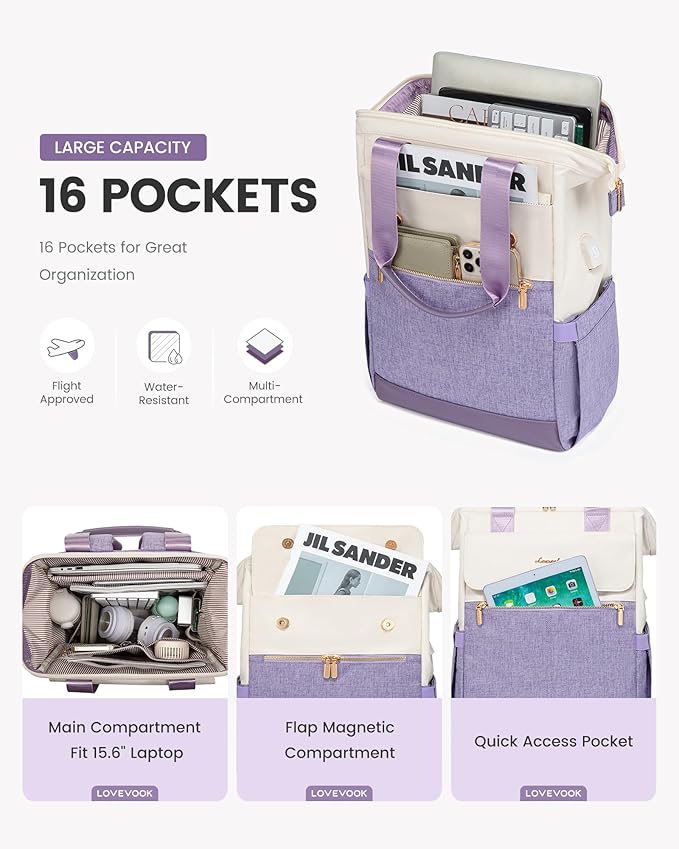 LOVEVOOK Laptop Backpack for Women, 15.6 Inch Work Laptop Bag - Image 2